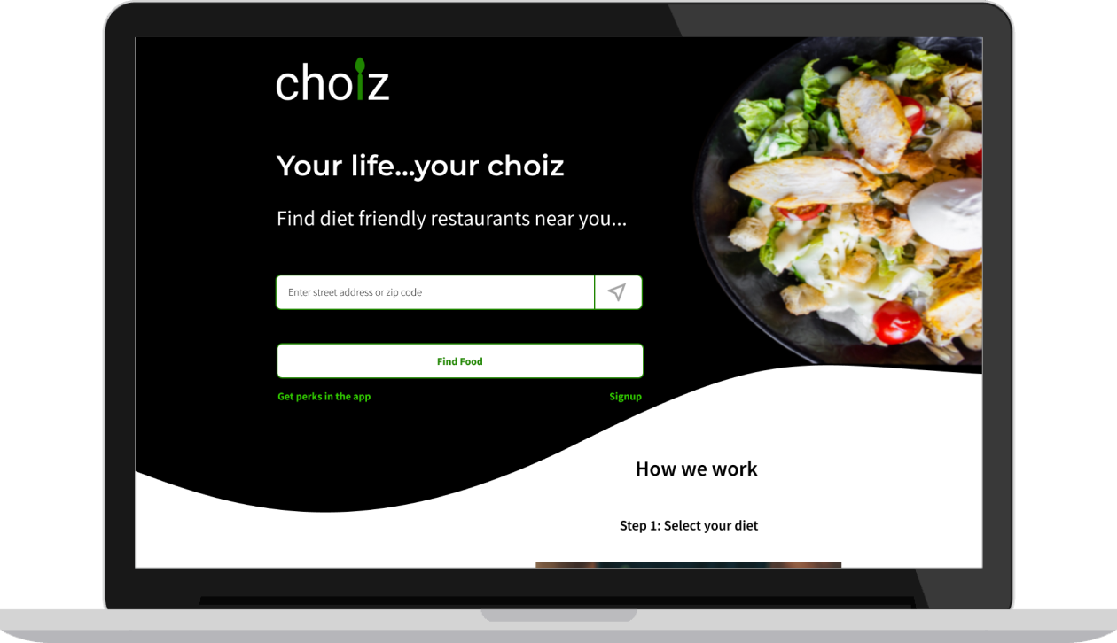 Image of desktop screen showing Choiz marketing page