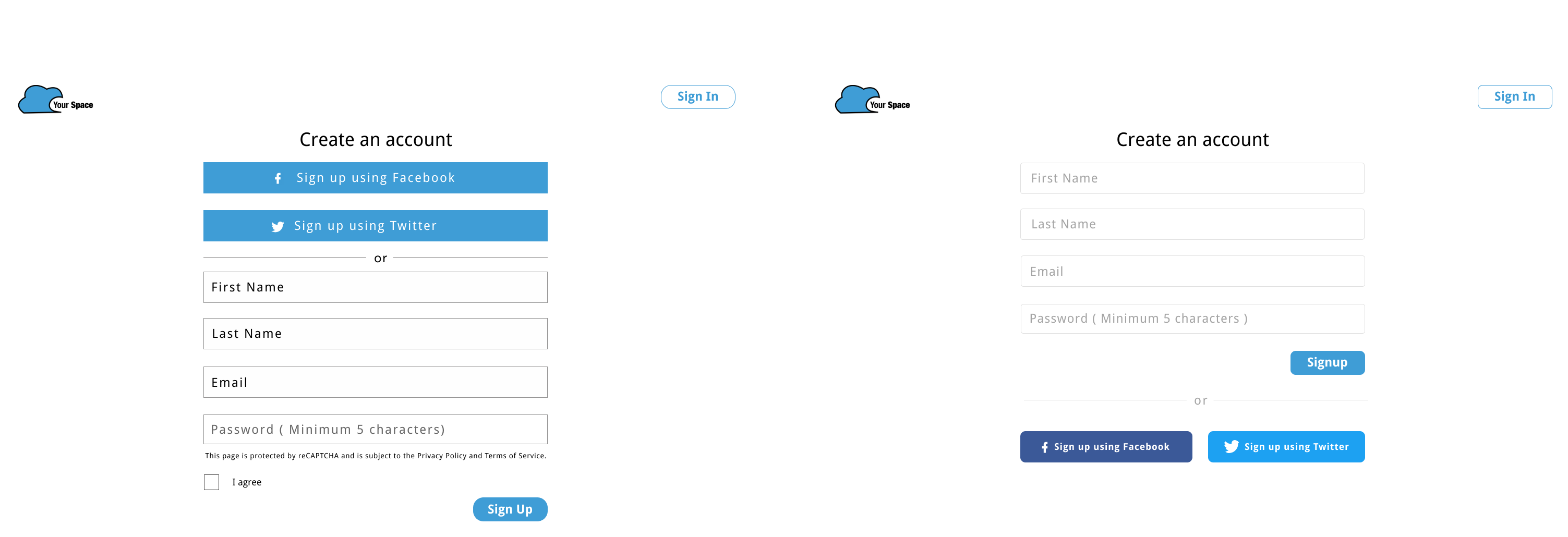 Image showing Option A and Option B for how the Signup page could be displayed